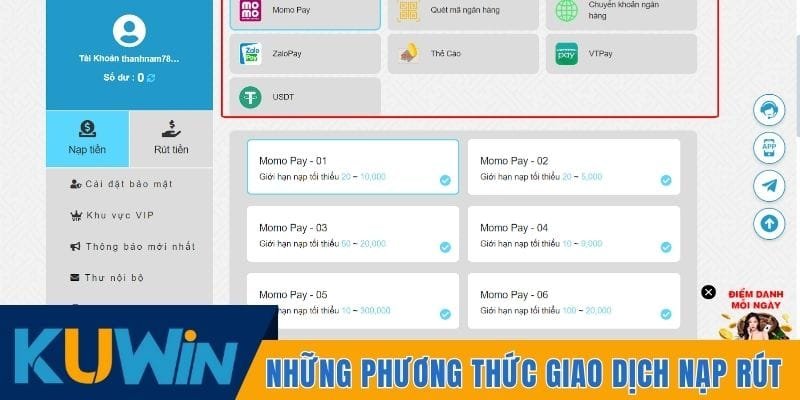 Những phương thức giao dịch nạp rút tại nhà cái