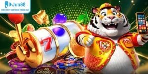 Giao diện game nổ hũ tại Jun88 với hiệu ứng jackpot rực rỡ