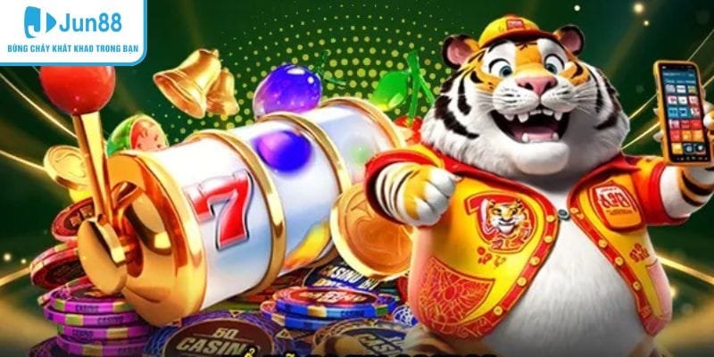 Giao diện game nổ hũ tại Jun88 với hiệu ứng jackpot rực rỡ