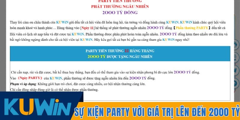 Sự kiện party tiền thưởng với giá trị lên đến 2000 tỷ