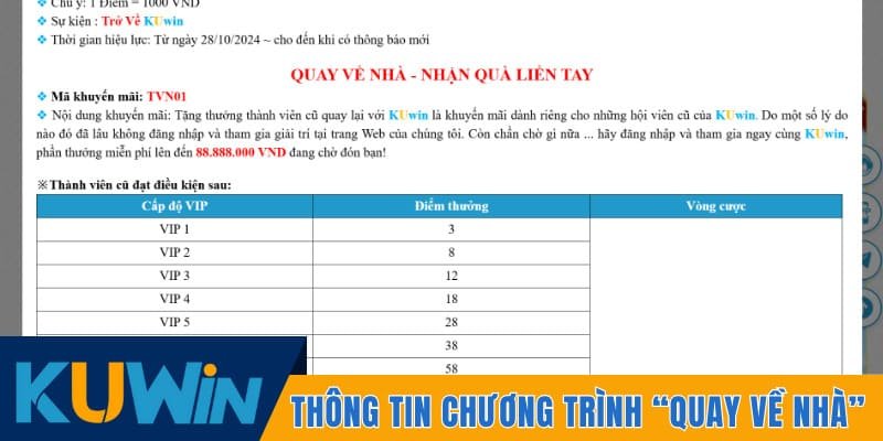 Thông tin về chương trình “quay về nhà”